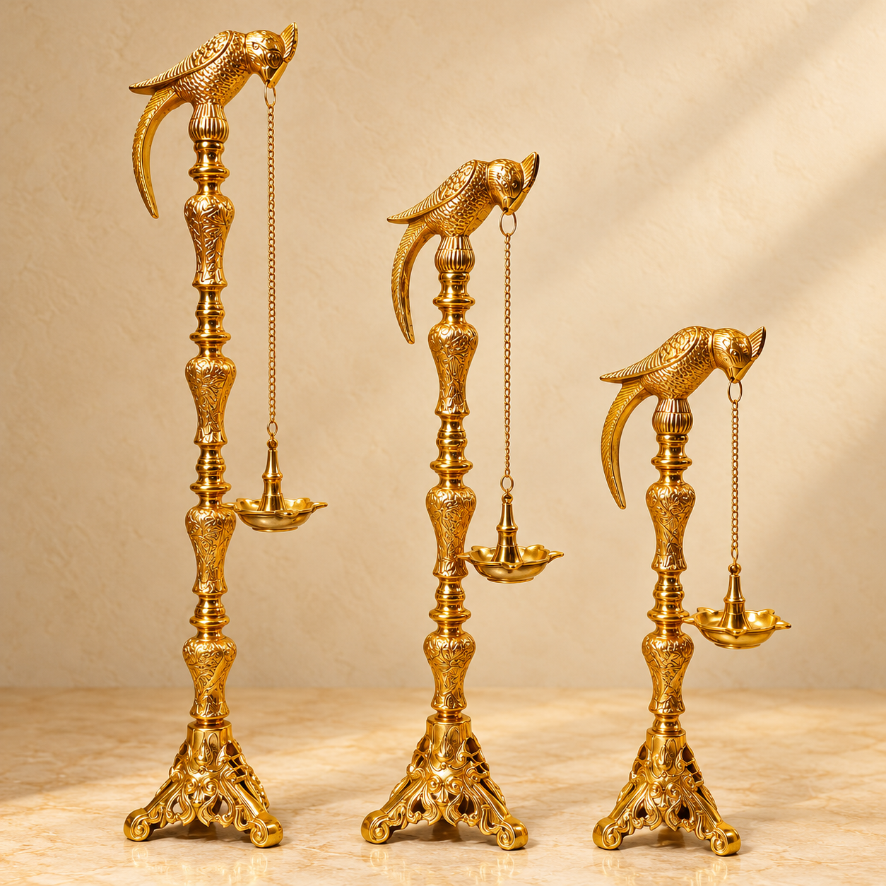 Traditional brass diya stands
